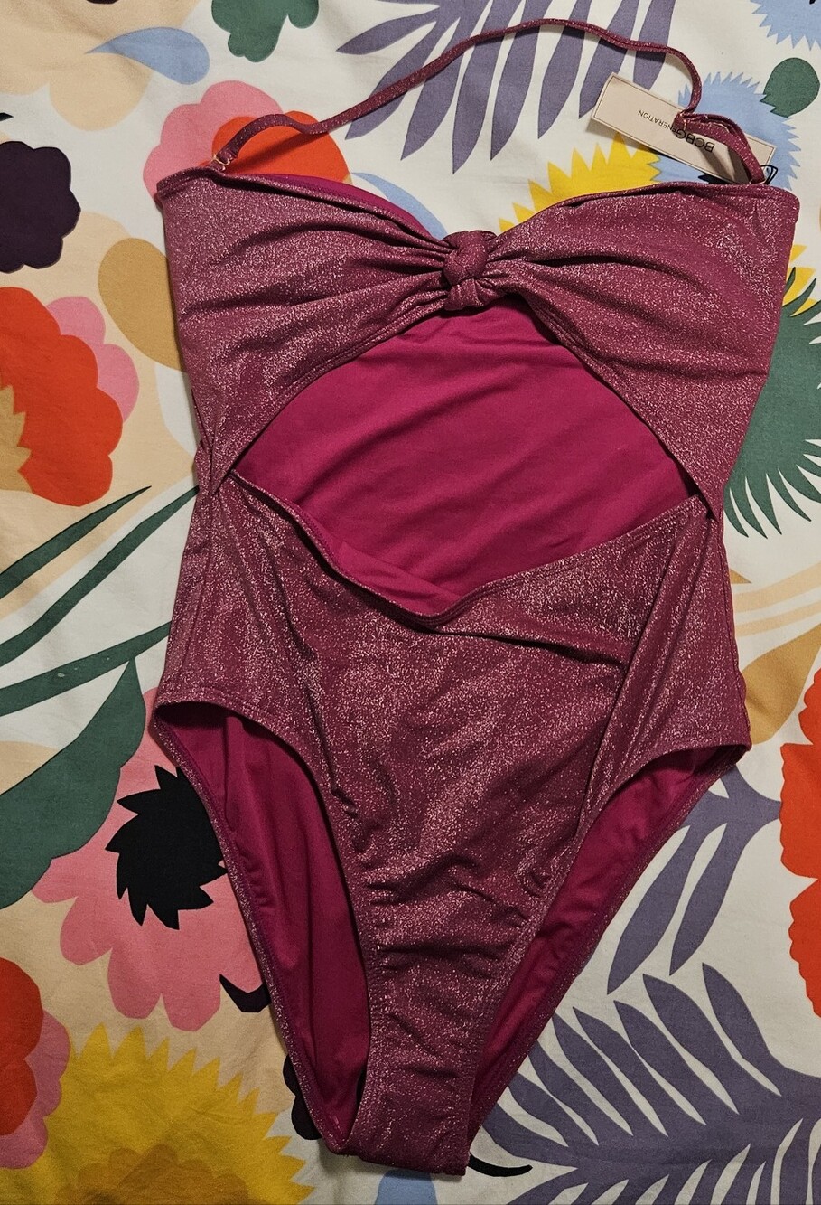 BCBGeneration Shimmery Magenta One-Piece Swimsuit with Twist Knot